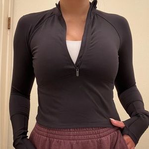 Lululemon quarter zip, long-sleeve crop top, black, size 4 (or small)